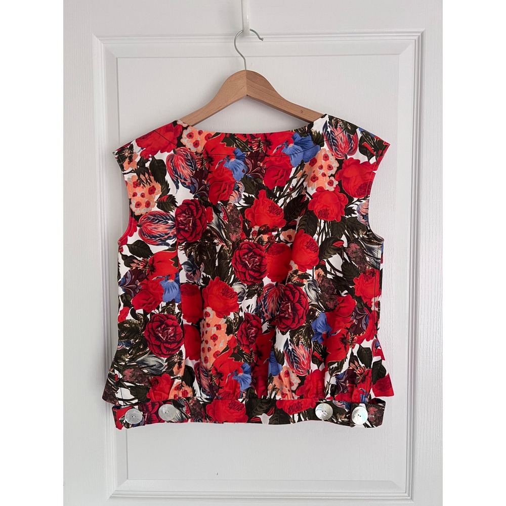 Marni Floral 100% Cotton Blouse Womens Red Blue Button Hem Made in Italy Luxury - Picture 7 of 10